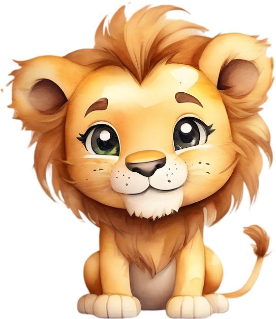 PSD desenho a aquarela de um leão bonito em estilo de desenho animado