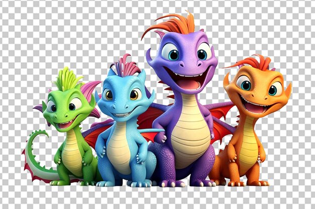 PSD desenho animado 3d cute dragon family clipart png sublimação