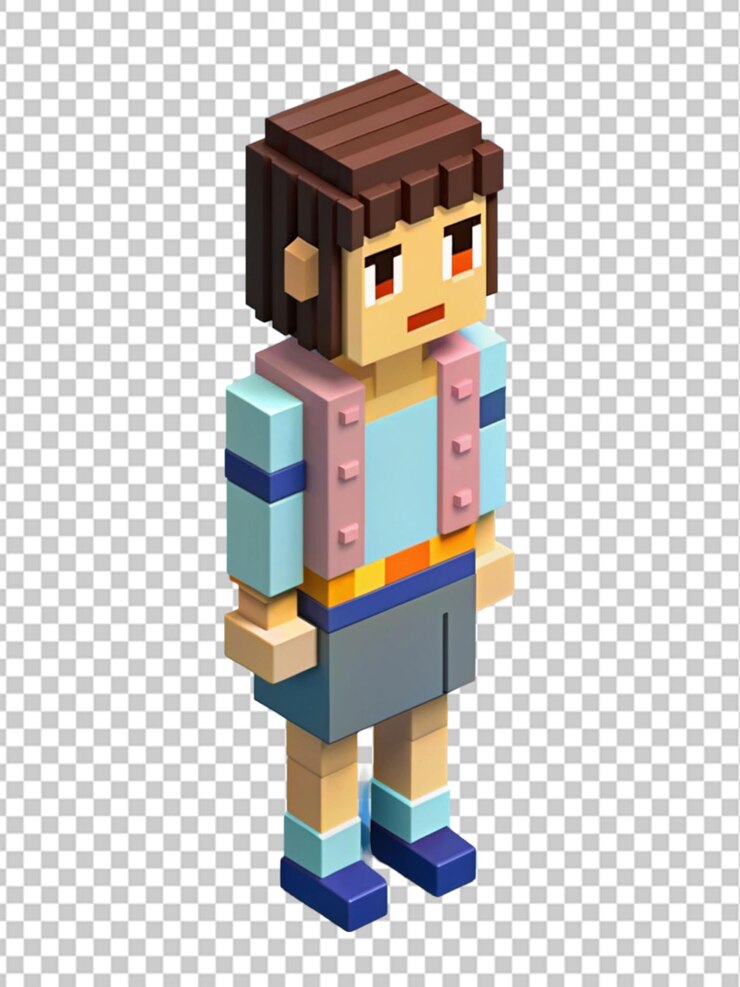 PSD desenho animado 3d de 8 bits de grayson em blusa de corpo inteiro