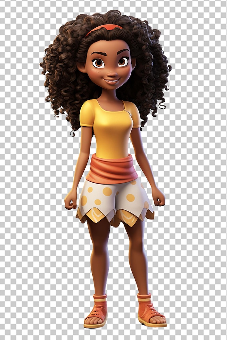 PSD desenho animado 3d menina africana corpo inteiro estilo disney