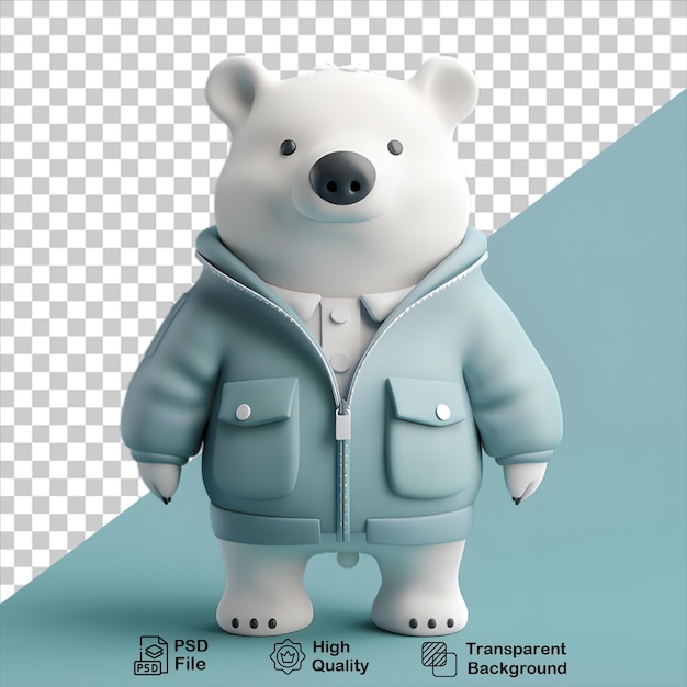 PSD desenho animado 3d urso polar branco vestindo uma jaqueta isolado em fundo transparente inclui arquivo png