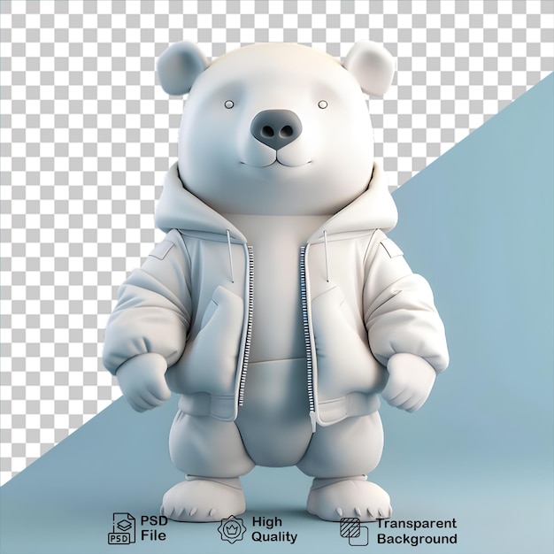 PSD desenho animado 3d urso polar branco vestindo uma jaqueta isolado em fundo transparente inclui arquivo png