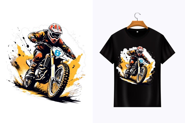 PSD desenho animado de bicicleta de sujeira extrema de vetor ilustração vetorial de camiseta de motociclista