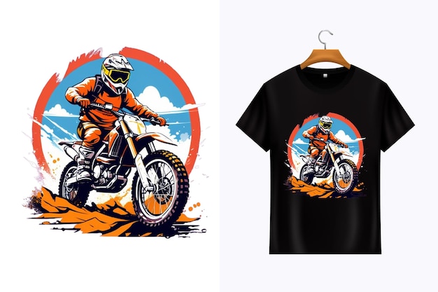 PSD desenho animado de bicicleta de sujeira extrema de vetor ilustração vetorial de camiseta de motociclista