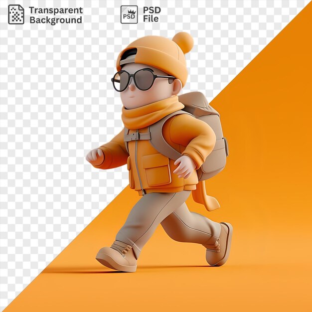 PSD desenho animado de contrabandista 3d único atravessando uma fronteira personagem vestindo um capacete amarelo e mochila cinza com uma mão e perna brancas visíveis em primeiro plano