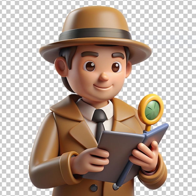 PSD desenho animado de detetive 3d resolvendo um enigma complexo desenho animado png clipart png