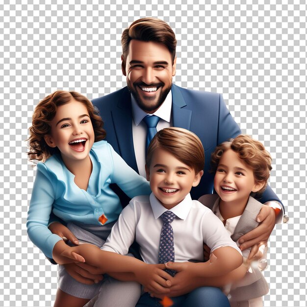 PSD desenho animado de família feliz em fundo branco