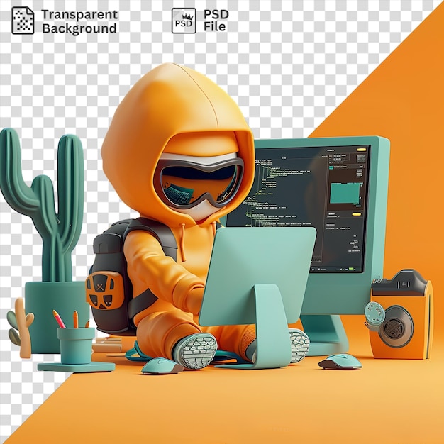 Desenho animado de hacker 3d contornando um sistema de segurança