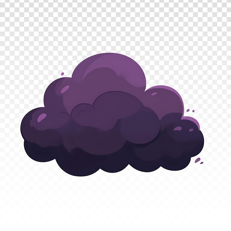 PSD desenho animado de nuvem púrpura escura em fundo branco