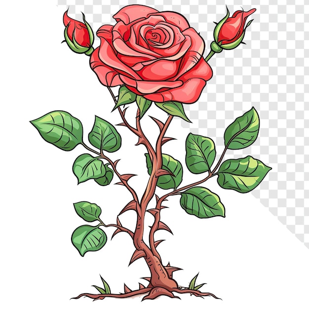 PSD desenho animado de rosas com galhos vazios ilustração de fundo transparentepsd