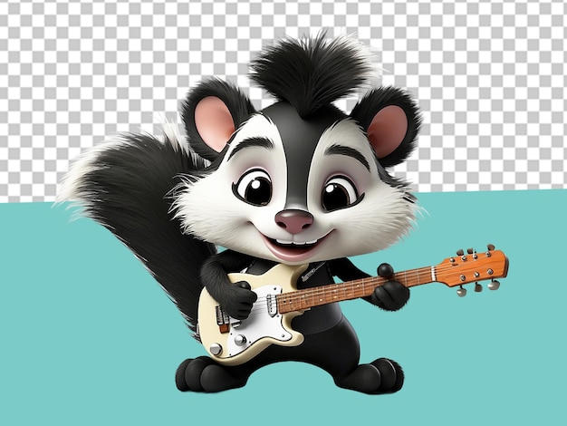 PSD desenho animado de skunk divertido com fundo branco de guitarra