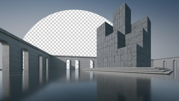 PSD desenho arquitetônico abstrato de edifício moderno piso de área de estacionamento vazio e parede de concreto