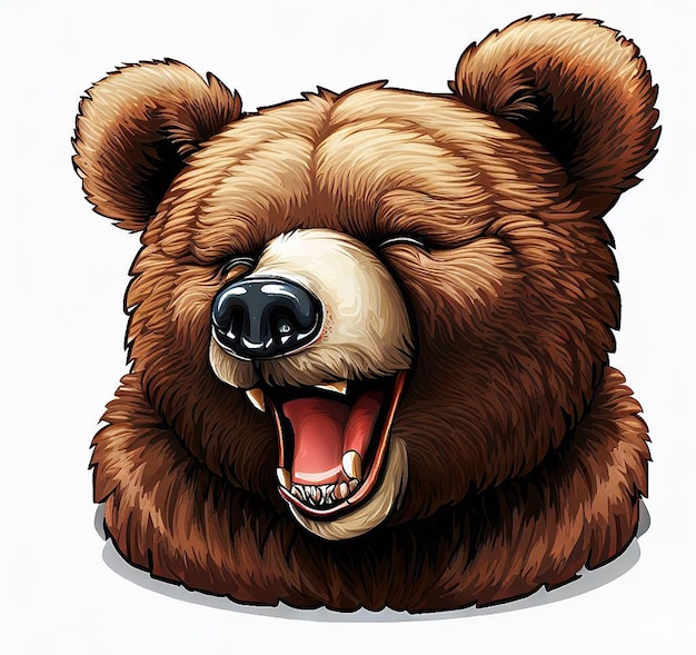 PSD desenho cômico hiper-realista ilustração de um urso castanho rindo isolado em fundo branco