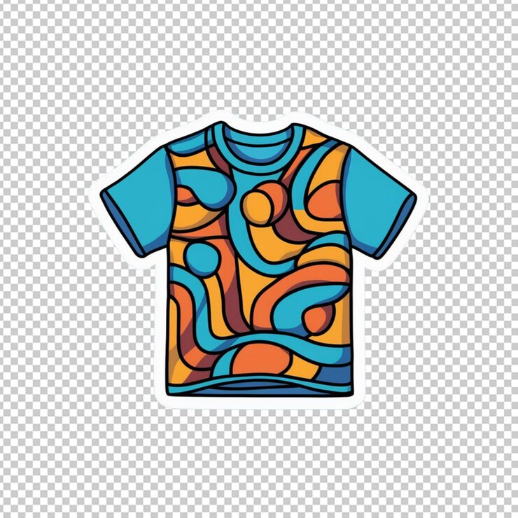 PSD desenho de adesivo com camiseta azul isolada em fundo transparente
