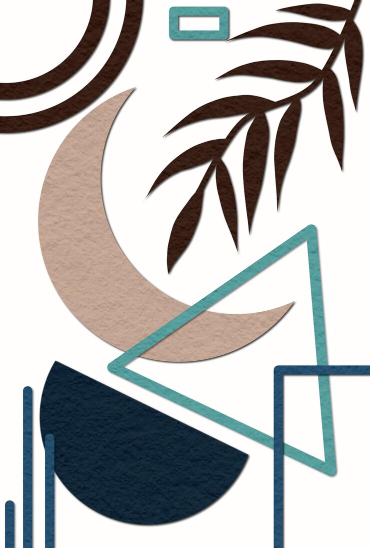 PSD desenho de arte de parede com ilustrações de várias formas geométricas abstratas e lua e folhas