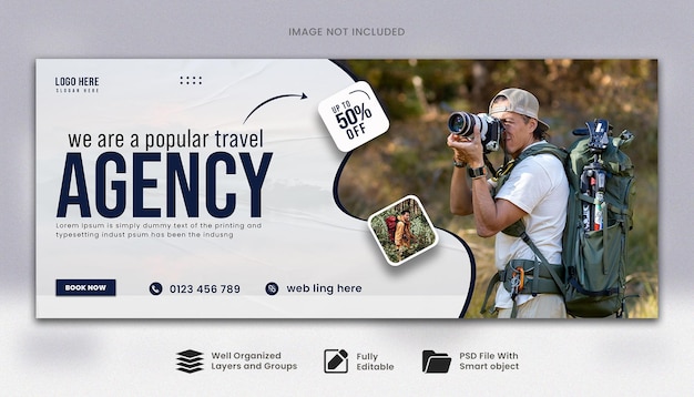 Desenho de banner de cobertura de viagens e turismo ou modelo de banner web