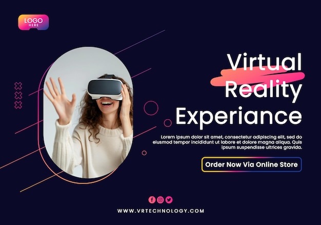 Desenho de banner promocional de óculos de realidade virtual modelo psd totalmente editável