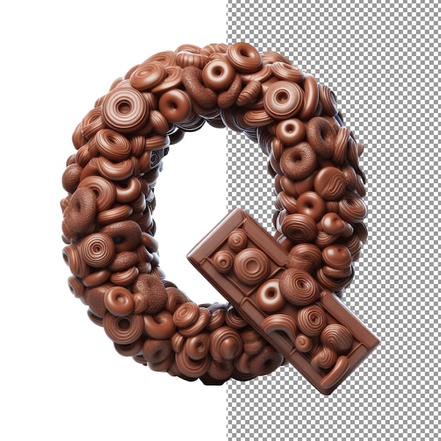 PSD desenho de cacau isolado letra de chocolate 3d em uma paleta png clara