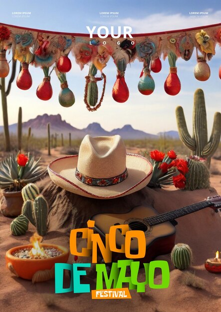 PSD desenho de cartaz de cinco demayo