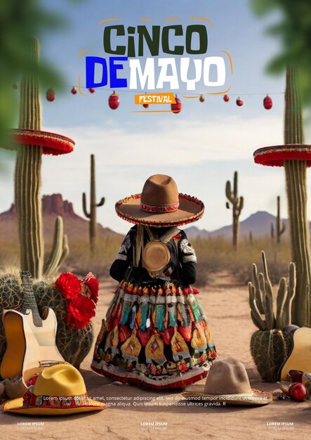 PSD desenho de cartaz de cinco demayo