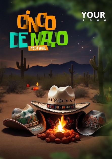 PSD desenho de cartaz de cinco demayo