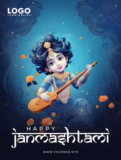 PSD desenho de cartaz de feliz janmashtami para as redes sociais