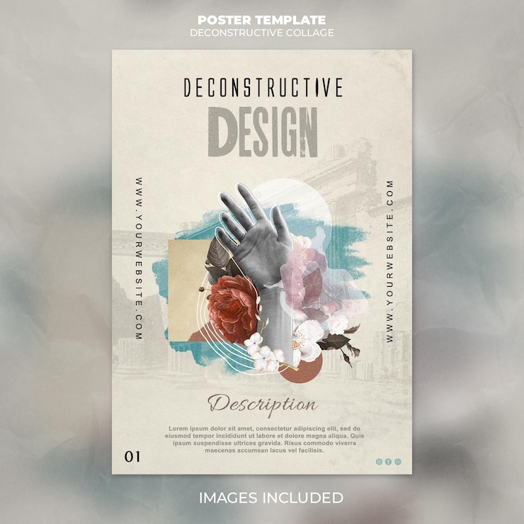 PSD desenho de cartazes de colagem vintage de desconstrutivismo