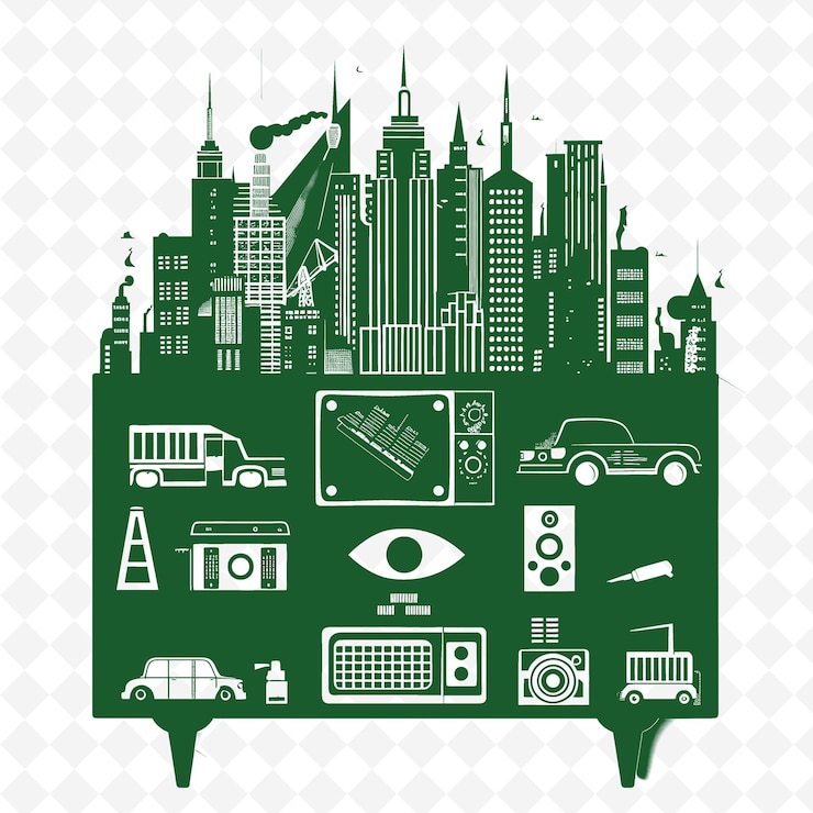 PSD desenho de centro de entretenimento moderno com paisagem urbana uma ilustração coleção de motivos de decoração