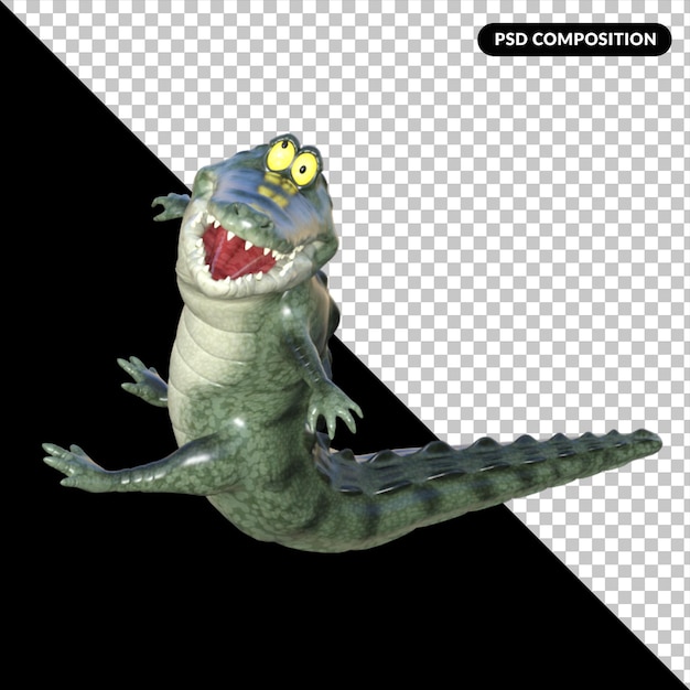 PSD desenho de crocodilo isolado renderização em 3d