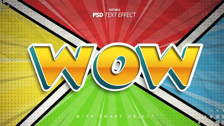 PSD desenho de efeito de texto retro 3d wow