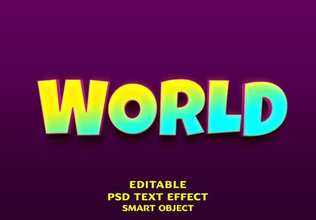 PSD desenho de efeitos de texto 3d do mundo