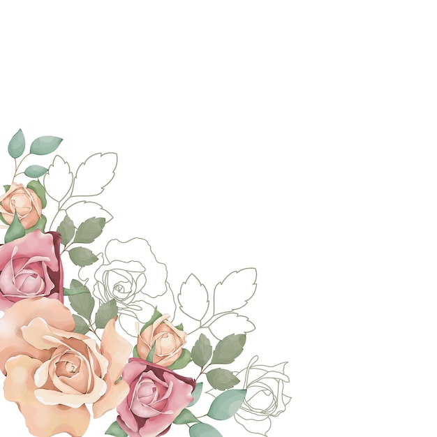 Desenho de esquina de rosa a aquarela para convites e cartões