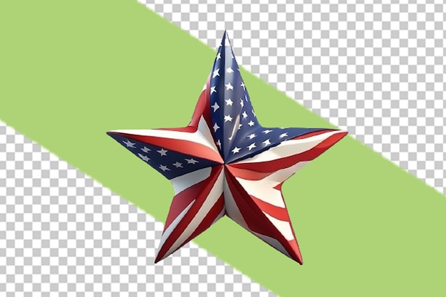 Desenho de estrela 3d com bandeira dos eua em fundo branco