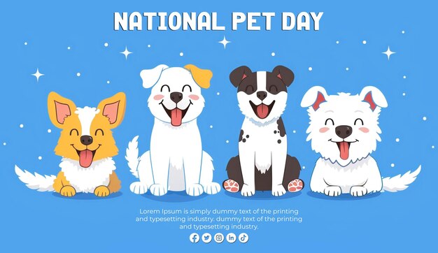 PSD desenho de feriado do dia nacional dos animais de coração com animais bonitos para cartão de cartaz de mídia social