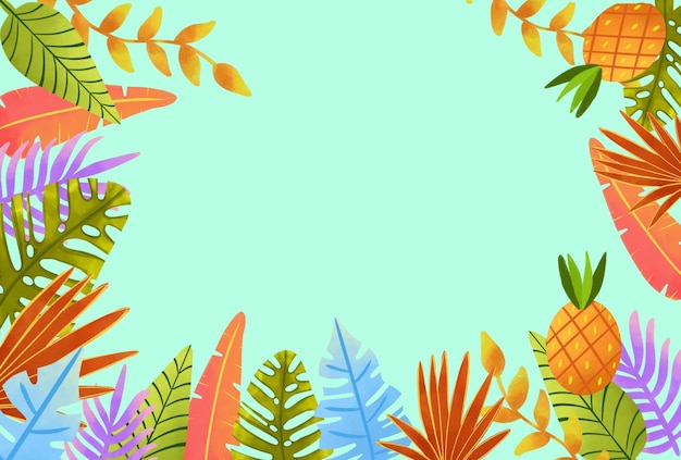 Desenho de fundo com moldura de plantas tropicais e modelo em branco para texto