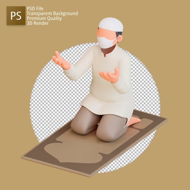 desenho de ilustração 3d um homem muçulmano é oração premium psd