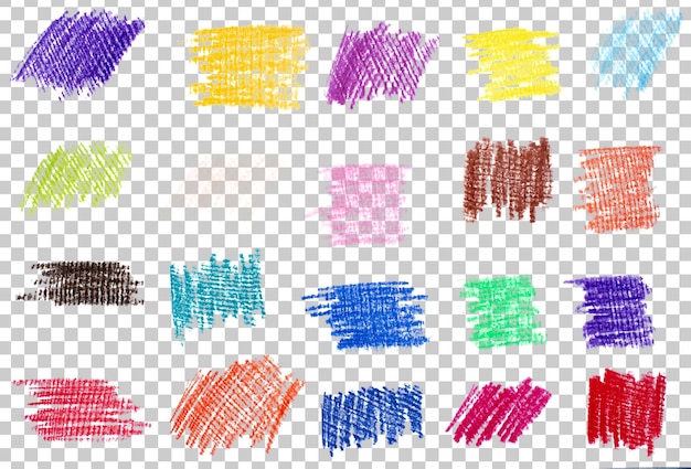 Desenho de lápis de lápis colorido desenhado à mão em fundos transparentes com elementos de desenho de doodle