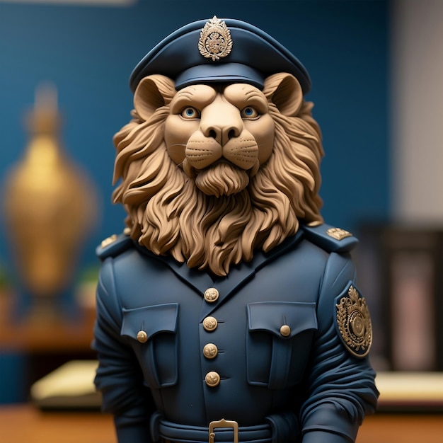 PSD desenho de leão policial em 3d, maquete de estilo de argila renderizada