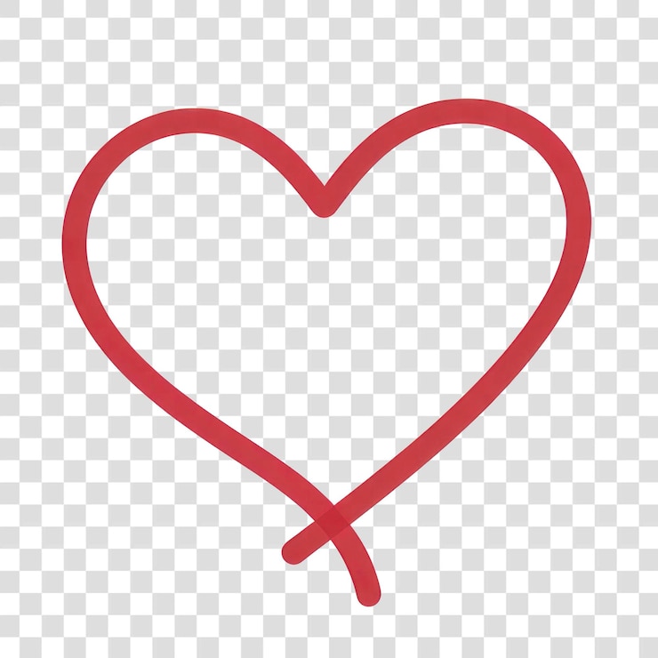 PSD desenho de linha de coração vermelho minimalista de png