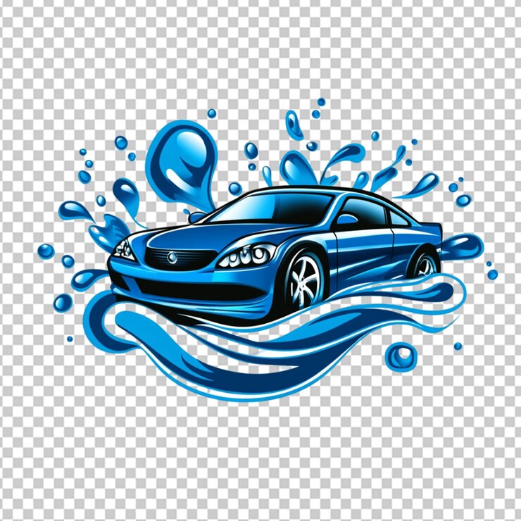 PSD desenho de logotipo de lavagem de carros vetorial em fundo transparente