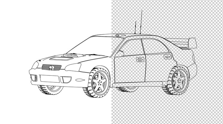 PSD desenho de mão de carro e esboço preto e branco.