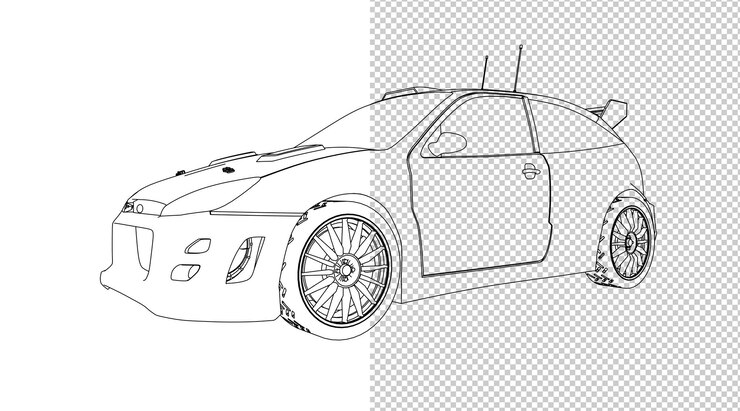 PSD desenho de mão de carro e esboço preto e branco.