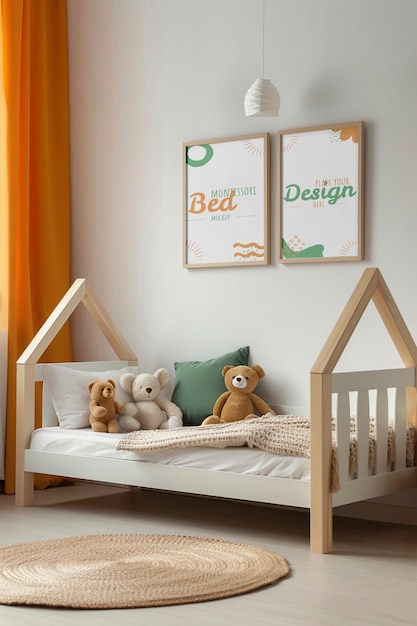 Desenho de maquete de cama e estrutura montessori