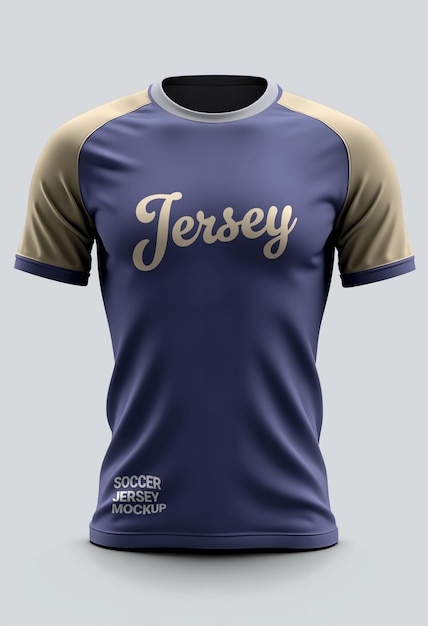 Desenho de maquete de camisola de futebol azul e bege