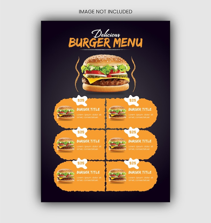 PSD desenho de menu de comida deliciosa ou modelo de design de panfleto em cor escura