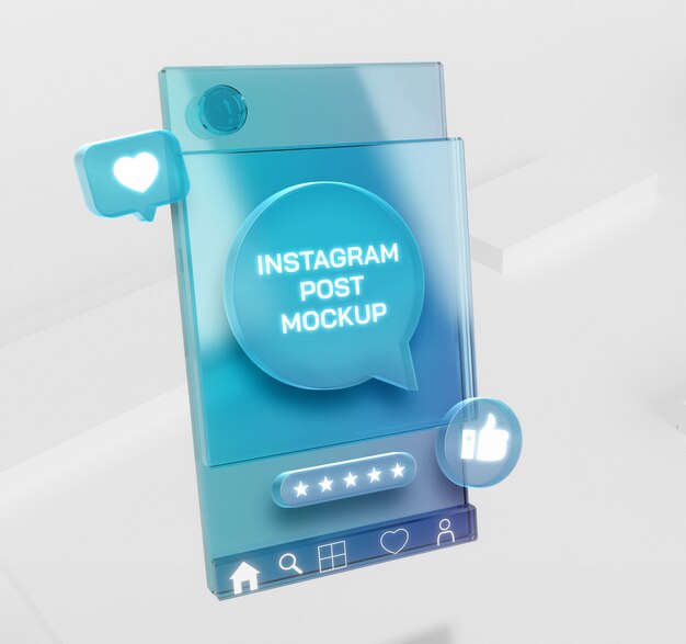 PSD desenho de mockup de postagem do instagram como vidro