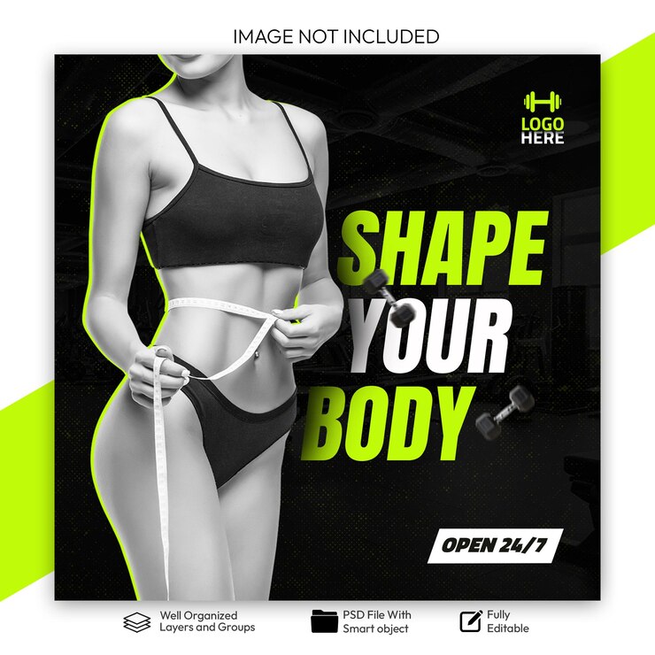 PSD desenho de modelo de banner de mídia social de ginásio e fitness