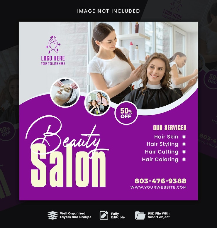 PSD desenho de modelo de banner de postagem de mídia social de salão de beleza