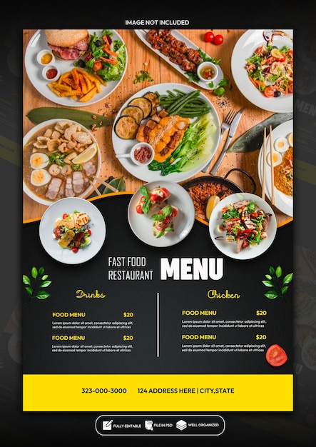 Desenho de modelo de cartaz de cardápio de refeições especiais de restaurantes