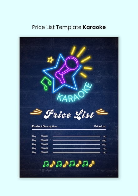 Desenho de modelo de lista de preços de karaoke